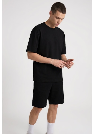 Siyah Oversize Fit Basic Erkek Şort Takım - 85292
