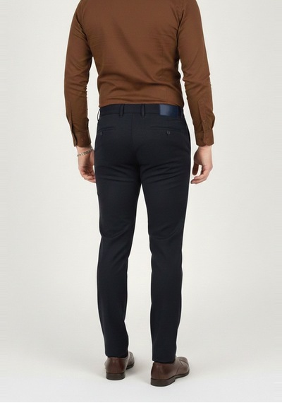 Deepsea Erkek Koyu Lacivert Modern Fit Likralı Kumaş Pantolon Günlük & Ofis Kullanımı 2602020 Koyu Lacivert