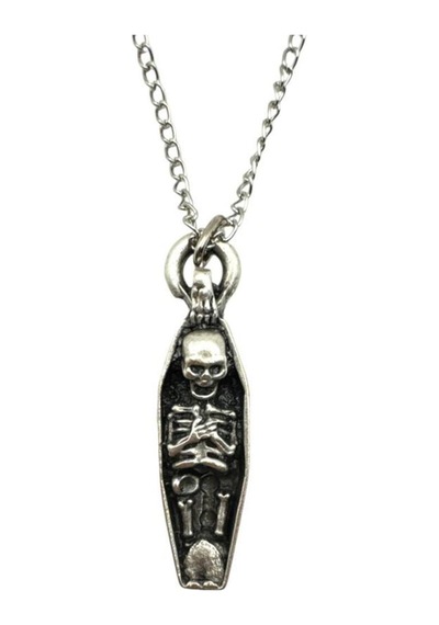 Tabut İçinde İskelet Figürlü Unisex Kolye 60 Cm Zincirli Gotik, Antik Ve Mistik Tasarım Çok renkli