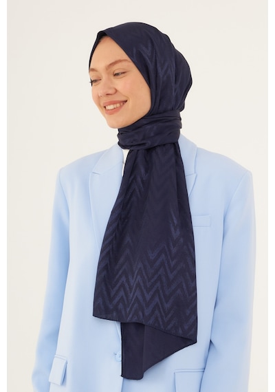 Mirsoy Scarf Zikzak Desen Parlak Jakar Şal - Lacivert Lacivert