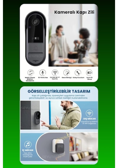 Harvox Wi-fi Kameralı Kapı Zili 1080p Akıllı Kablosuz Görüntülü Güvenlik Kamerası, 170 Geniş Açı, Uzaktan Kontrol