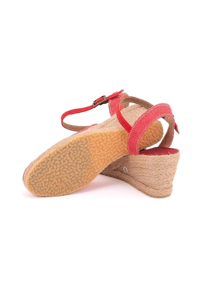Star Tombis Gerçek Elişi Topuğu Açık Bilekten Bantlı Dolgu Topuk Keten Hasır Espadril Handmade Kırmızı
