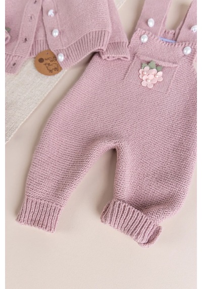 Babymod Triko Kışlık Kız Bebek Salopet Takım Tulum Set Gülkurusu