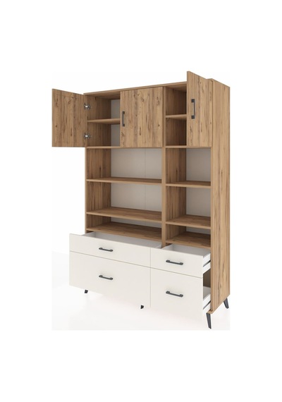 Hyperion Dolap 10 Raflı 4 Çekmeceli 3 Kapaklı 132x44x195 Çam-... Çam