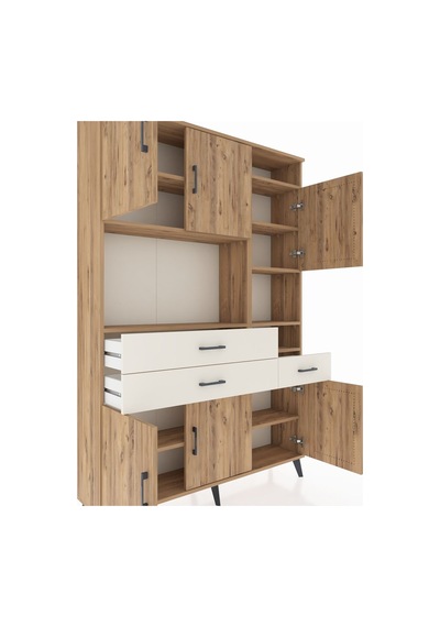 Arges Dolap 10 Raflı 3 Çekmeceli 6 Kapaklı 132x30x195 Çam-çam... Çam