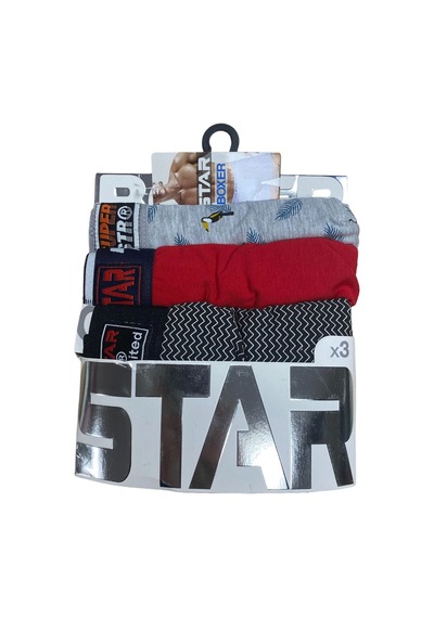 Star 105 Desenli Jakar Erkek 3'lü Kemer Boxer DESENLİ