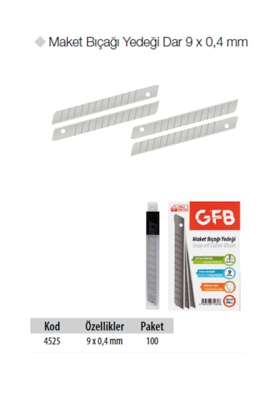 Gfb 4525 Plastik Maket Bıçağı Yedeği Dar 9 X 0,4 Mm - 100 Adet