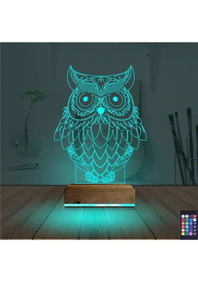 Luvivia Baykuş Tasarım 3d Lamba - Masa Gece Lambası V3 Şeffaf