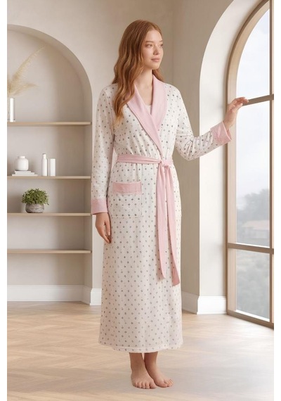 Mecit Pijama Mecit 6358 Pembe Kadın Uzun Sabahlıklı Pijama Takımı