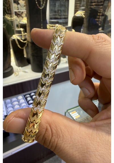 Xuping Hasır Model Taşlı Bileklik Altın