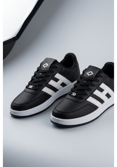 Papuç Sepeti 037 Erkek Rahat Taban Sneakers Spor Ayakkabı SİYAH-BEYAZ