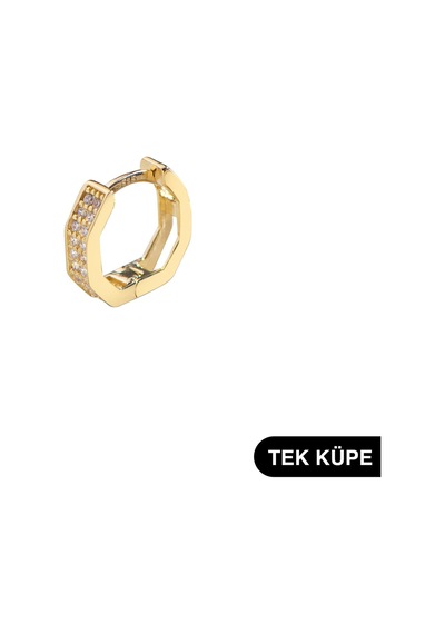 Goldkupe 14 Ayar Taşlı Tek Altıgen Minik Halka Altın Küpe 0,76 Gr-6318