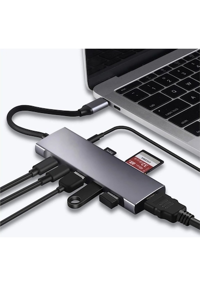 9in1 Apple Uyumlu MacBook Matebook Usb 3.0 Kart Okuyucu Hdmi 4k 30hz Type-c Çevirici