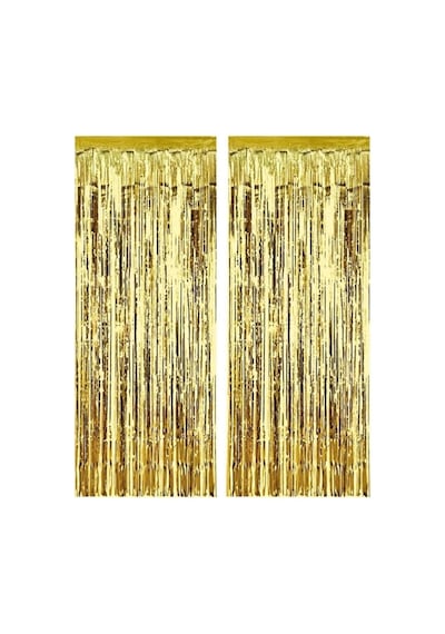 2 Adet 45 Cm 200 Cm Metalize Arka Fon Kapı Perdesi Püsküllü Fon Süsü Gold Çok Renkli