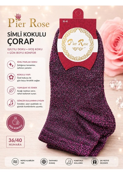 Pier Rose Simli Kadın Çorap Kokulu Parlak Soket Çorap 6 'lı Paket Fuşya