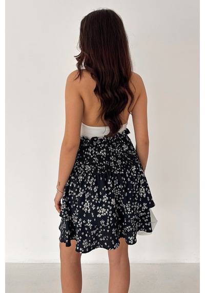 Kadın Katlı Smock Bel Mini Short Etek Summer Layers Lacivert
