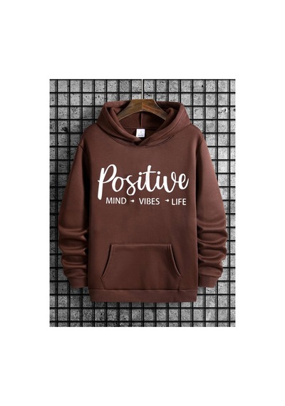 Medinenur Positive Baskılı Kapüşonlu Sweatshirt Kahverengi
