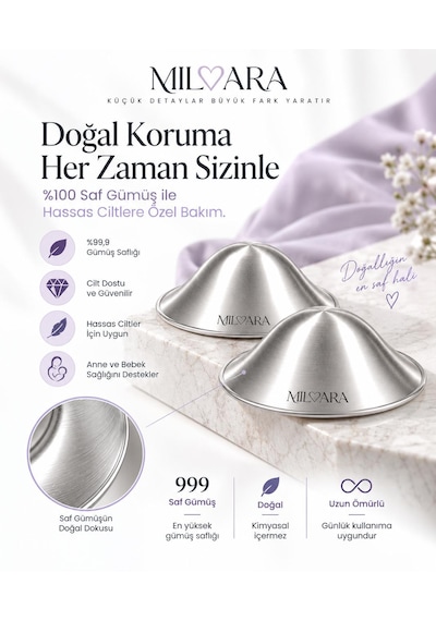 Milvara 999 Ayar Saf Gümüş Göğüs Ucu Kapağı