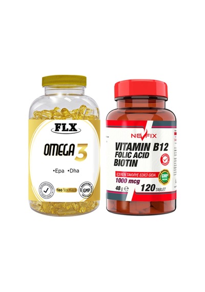 Omega 3 Balık Yağı 180 Softgel & Nevfix Vitamin B12 1000 Mcg 120 Tablet