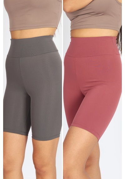 Soft&Basic Kadın 2'li Bıker Toparlayıcı Esnek Kısa Spor Tayt Antrasit-rose
