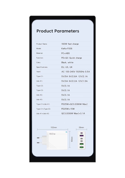 Z85 6 Portlu 3 Usb + 3 Type C Girişli Qc.3 Hızlı Şarj Adaptörü
