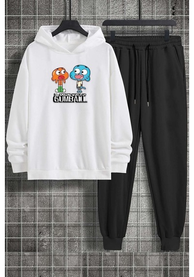 Uyguntarz Unisex Gumball Baskılı Eşofman Takımı Beyaz