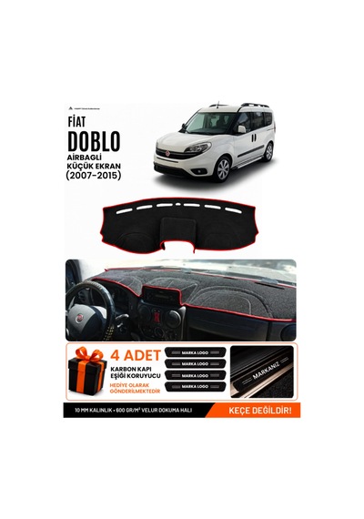 Fiat Doblo 2007-2015 Airbagli Küçük Ekran Uyumlu Velur Torpido Örtüsü - Siyah Kırmızı