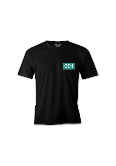 Squid Game-Number 001 Göğüs Logo Siyah Erkek Tshirt