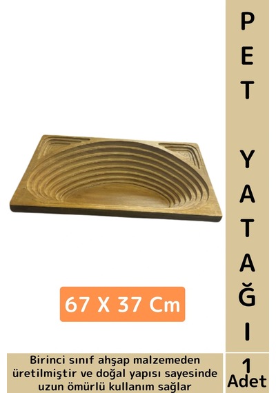 Evcil Hayvan Konforlu Kolay Temizlenir Çok Şık Dikdörtgen Doğal Ahşap Kedi Köpek Yatağı 67 X 37 Cm