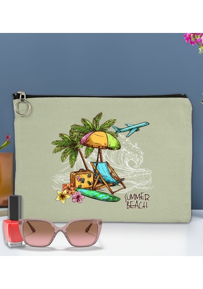 Bk Gift Yaz Temalı-9 Astarlı Mint Yeşili Portföy Çanta 30x21cm, Baskılı El Çantası, Organizer Çanta Yeşil