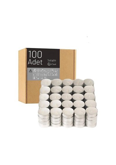 Tealight Beyaz Mum 100 Adet Kokusuz Mum 100'lü Beyaz