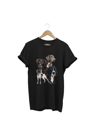 Avcılık Hunting Pointer Av Köpekleri Baskılı %100 Pamuk Regular Fit Unisex T-shirt Siyah