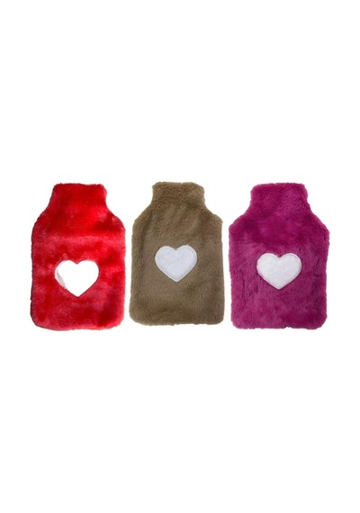 Sıcak Su Torbası 3 Adet,peluş Kalpli,termofor 26x17x2cm 1 Litre Pembe-koyu Pembe-bej