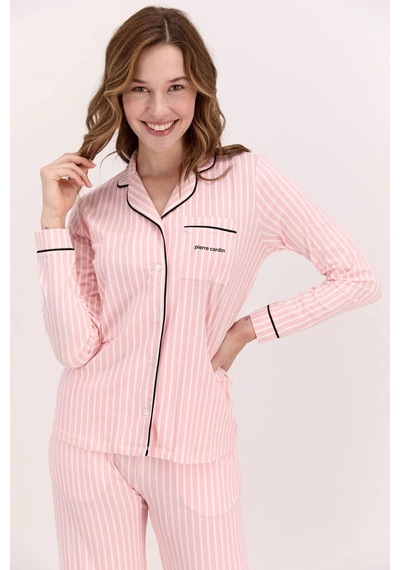 Pierre Cardin 8765 Kadın Uzun Kollu Gömlek Pijama Takımı-pembe Pembe