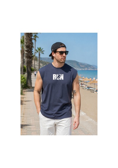 Urbantrendstore Baskılı Unisex Erkek Pamuklu Antrenman Sporcu Atleti Oversize Kolsuz T-shirt Füme