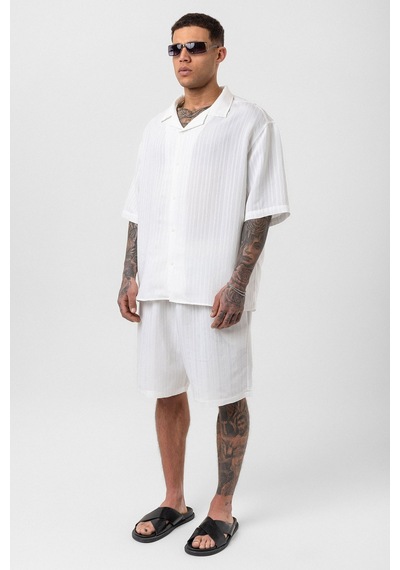 Oversize Modal Kumaş Şort Gömlek Takım Beyaz