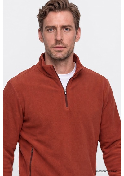 Ac&Co / Altınyıldız Classics Erkek Acıkahve Sıcak Tutan Standart Fit Normal Kesim Bato Yaka Çift Fleto Cepli Sweatshirt Polar