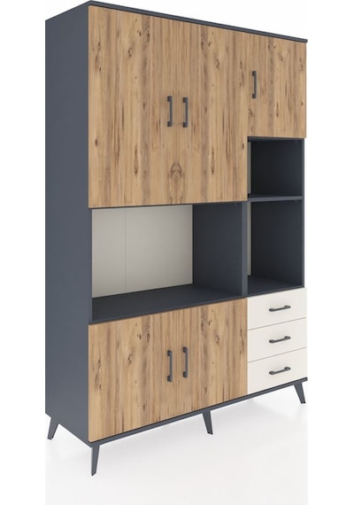 Hyperion Dolap 9 Raflı 3 Çekmeceli 5 Kapaklı 132x44x195 Antra... Antrasit