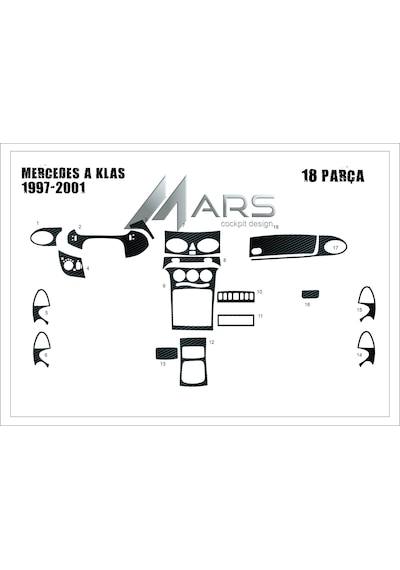 Mercedes A Serisi Torpido Kaplama 1997-2001 18 Parça Siyah Karbon