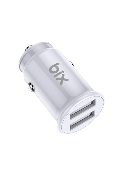 Bix Bxaa12w 12w Çift Usb-a Portlu Araç Şarj Aleti İphone Android Uyumlu Mini Araç İçi Şarj Cihazı Beyaz