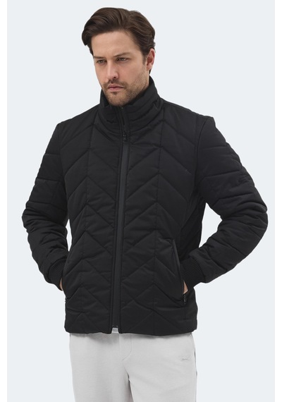 Slazenger Beast Erkek Dik Yaka Fermuarlı Siyah Mont & Kaban Siyah