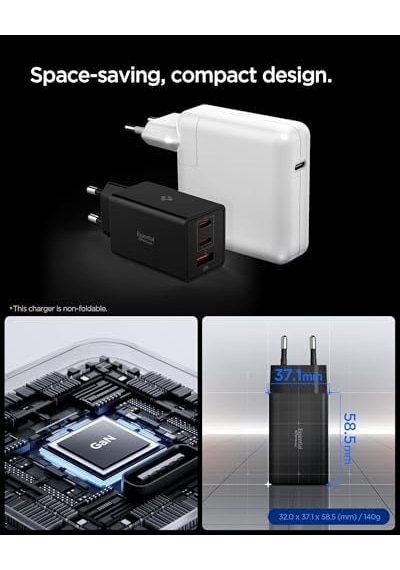 67w Usb-c + Usb-a 3 Port Hızlı Şarj Aleti Pps 3.0 Desteği Isı Düşüren Gan Pro Destekli Akım Korumalı Güç Adaptörü & & İpad & Macbook Type-c - Ach09458