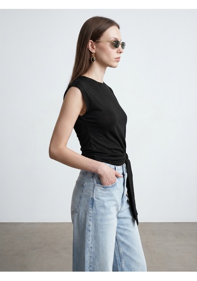 Dilvin 32724 %100 Pamuk Bağlama Detaylı T-shirt-siyah