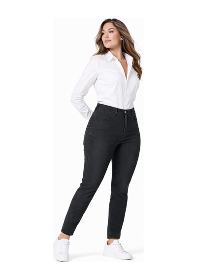 Kübra Kadın Bilek Jean Pantolon Beli Lastikli Düğmeli Bgl-st05384 Füme