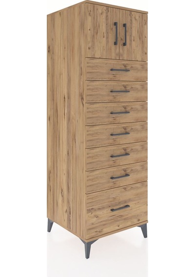 Kronos Dolap Tek Raflı 7 Çekmeceli 2 Kapaklı 60x59x182 Çam-çam Çam
