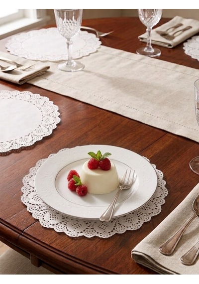 Mucit Home 100 Adet 22 Cm Tatlı Tabak Altlığı Dantel Görünümlü Kağıt Tabak Altlığı Beyaz