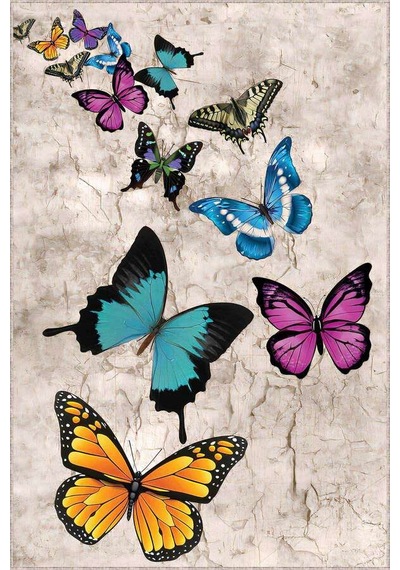 Renkli Kaymaz Kelebekli Kesme Rulo Özel Ölçülü Yolluk Ar1170n11 Çok Renkli