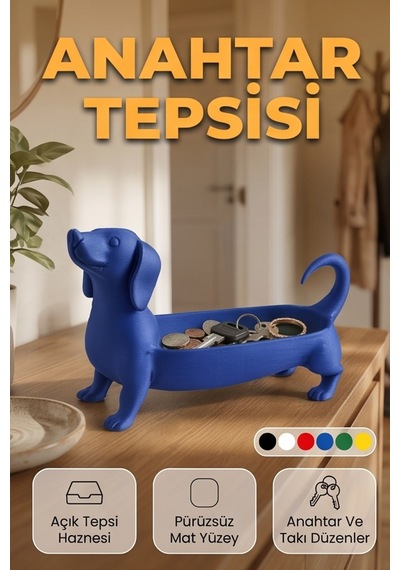 Sosis Köpek Figürlü Takı Anahtar Tepsisi Masaüstü Düzenleyici Mavi