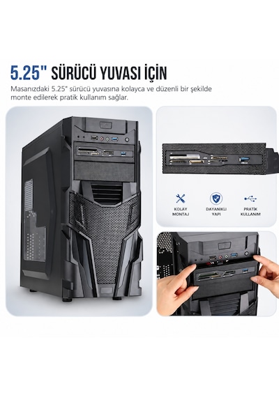 6087 Usb 3.0 Ön Panel 5.25 İnç Dahili Kart Okuyucu Cf Sd Tf Ms M2 Xd Çoklu Medya