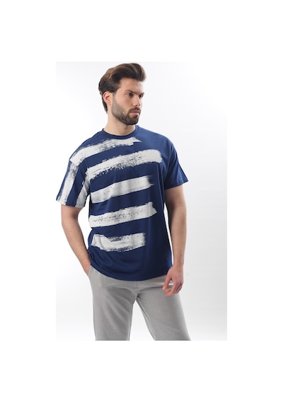 Madmext Lacivert Baskılı Regular Fit Erkek T-shirt E7107 Lacivert
